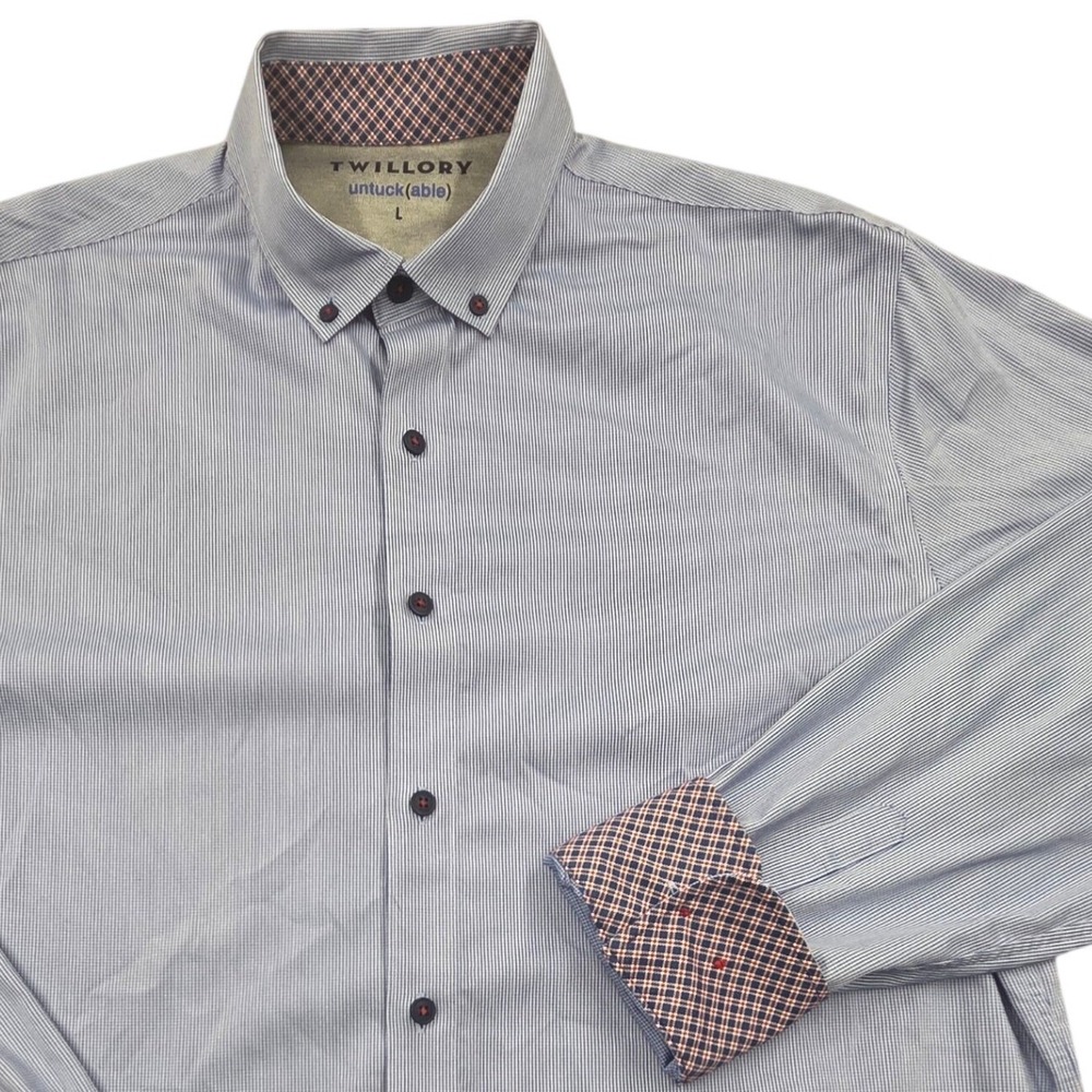Twillory Untuckable Performance Stretch Shirt Flip Cuff Blue Mens Large L